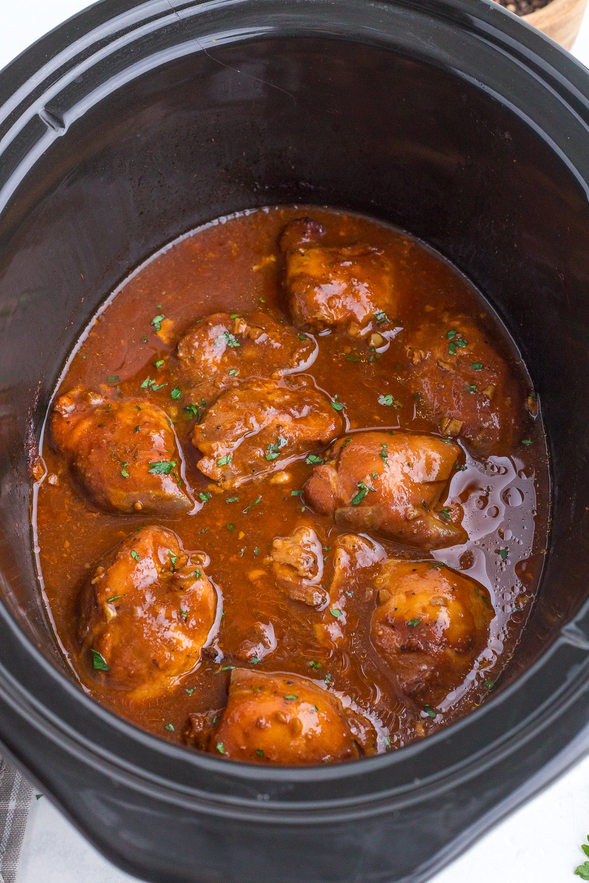Slow Cooker BBQ Chicken Thighs