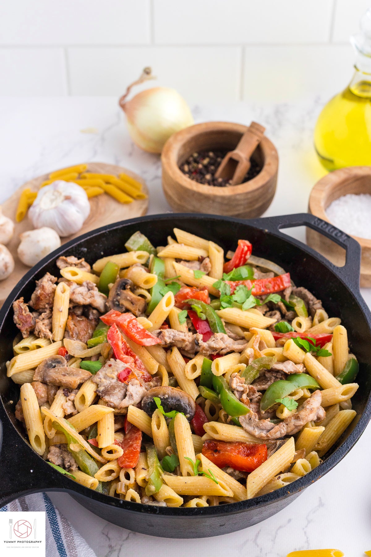 Philly Cheesesteak pasta