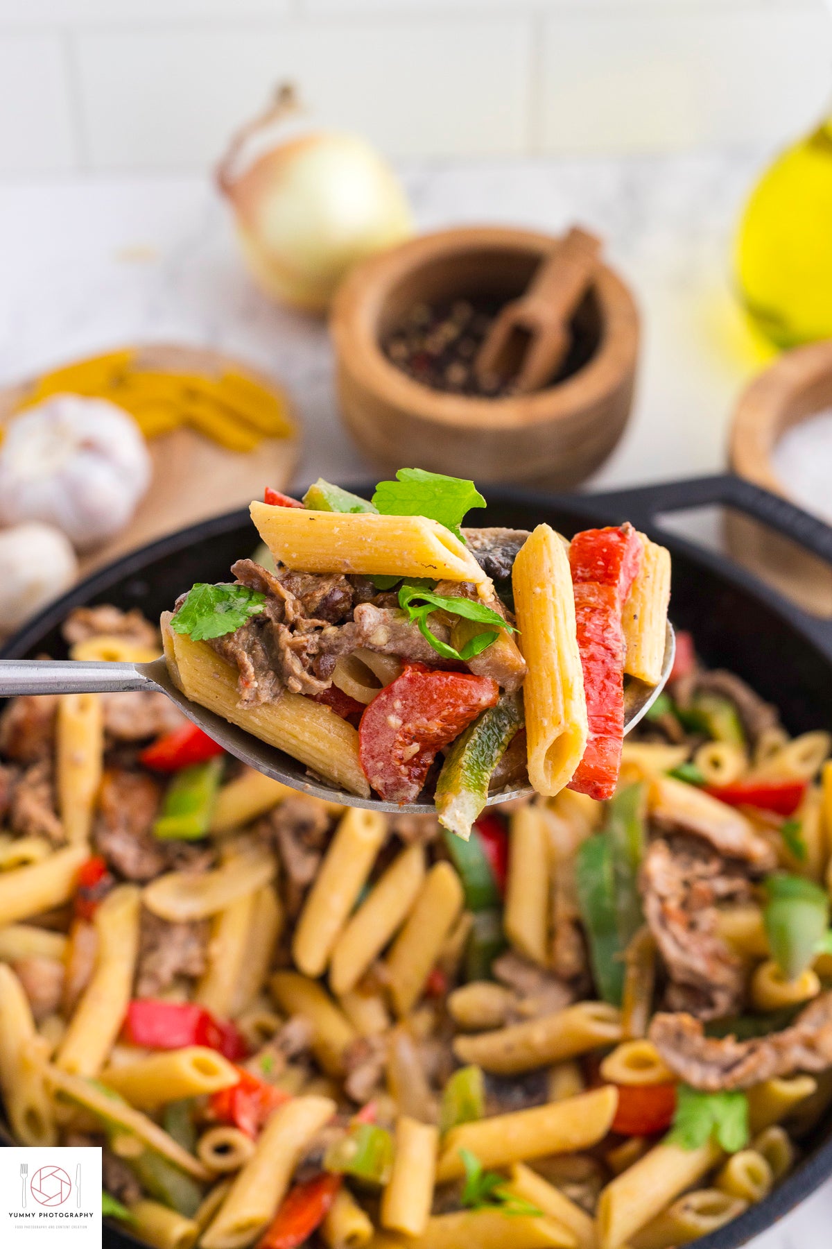 Philly Cheesesteak pasta